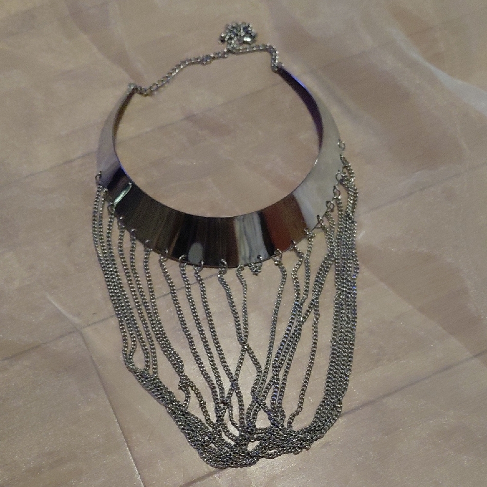Silver Chain Fringe Necklace